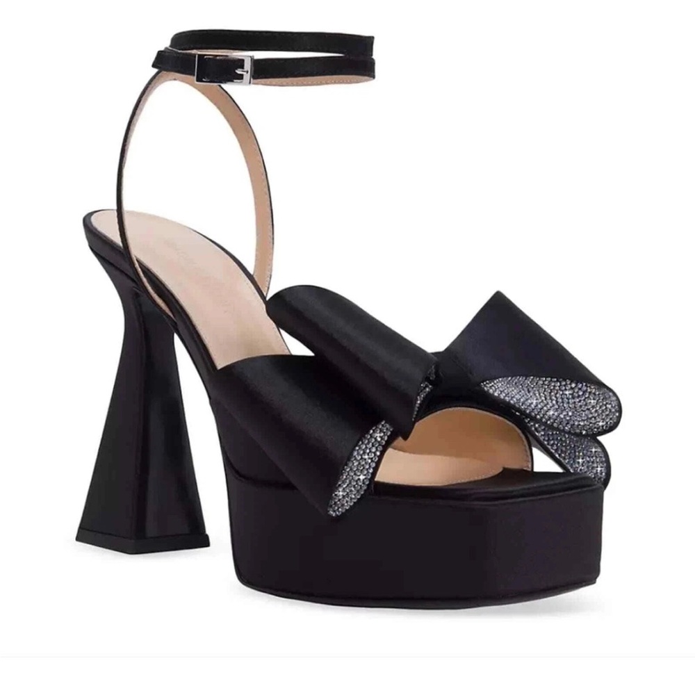 Le Cadeau 140MM Silk & Crystal Bow Platform Sandals